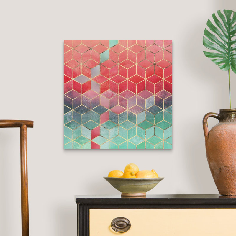 «Rose and Turquoise Cubes», reproduction d'impression sur toile, Toile tendue, H 20 po x l 20 po x P 1,25 po
