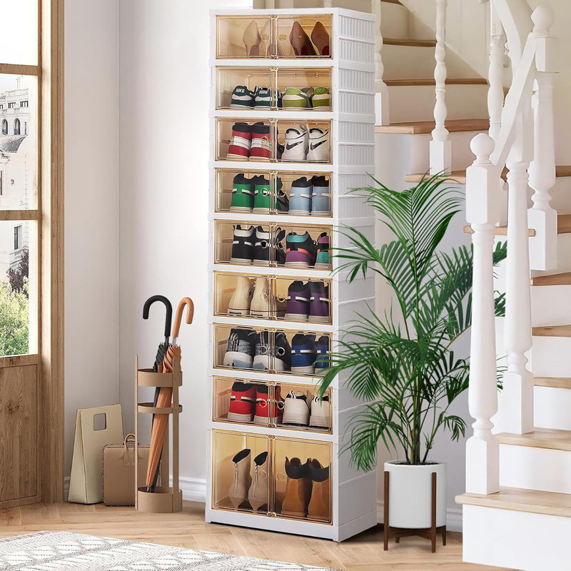 Grand range-chaussures court à 1 niveau + à 8 niveaux Facile à installer Range-chaussures en plastique pliable