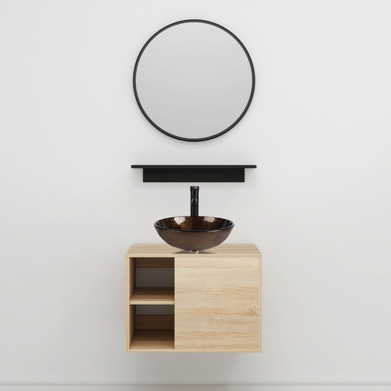 Ensemble de meuble-lavabo mural simple 24 po avec miroir Zanuck, Marron