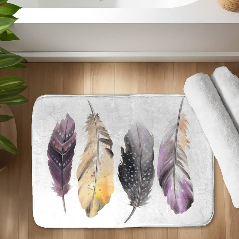 Bohemian feather set Bath Mat with Non-Slip Backing - Quick Dry Memory Foam Bathroom Rug - Absorbent - Modern Plush Spa-Style - Machine Washable