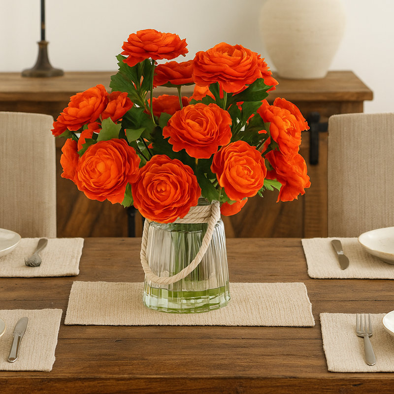 Ranunculus Fall Arrangement in a Glass Vase with Rope Accent