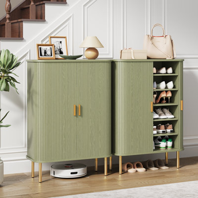 Armoire de rangement à chaussures à 6 niveaux avec porte coulissante