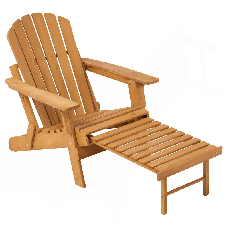 Chaise Adirondack pliante en bois pour l'extérieur avec repose-pieds rétractable, dossier et siège pré-assemblés, chaise de patio en bois pour patio
