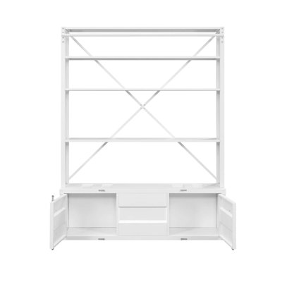 Rectangular Bookcase WRemovable Ladder 3 Removable Metal Shelves  2 Doors
