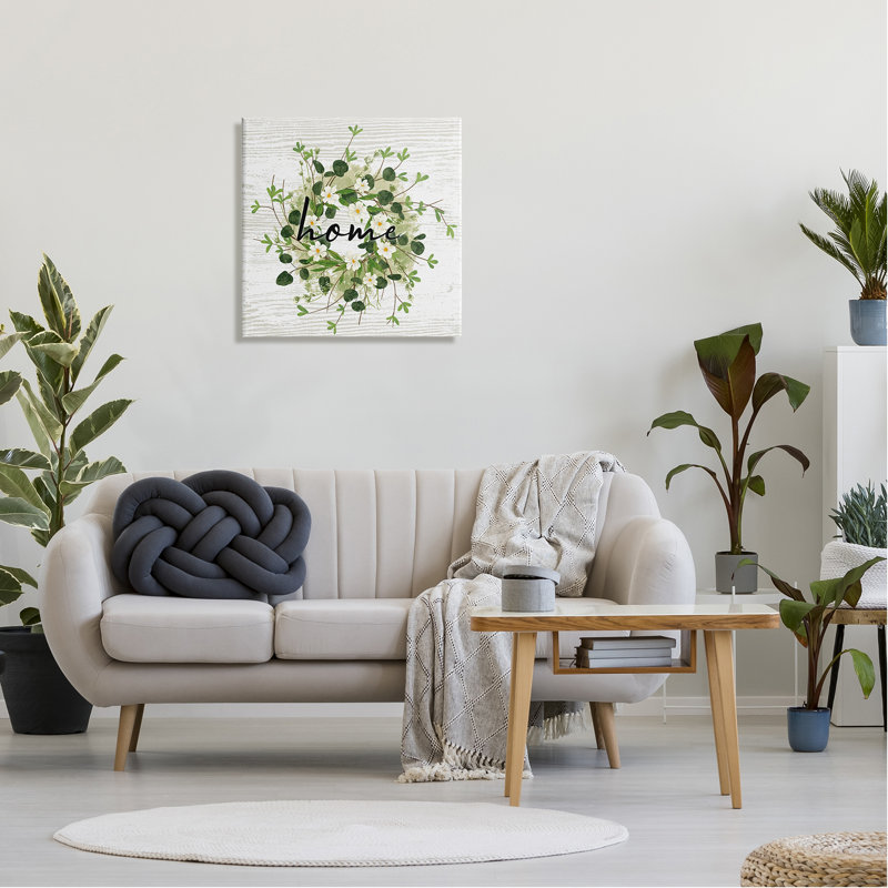 «Delicate Botanical Wreath Home sign», art mural sur toile rustique par Ziwei Li, H 24 po x l 24 po x P 1,5 po