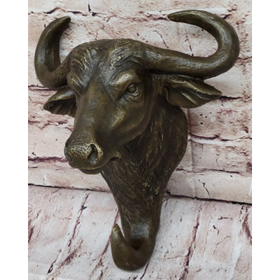 Bull Steer Buffalo Cow Cattle Bronze Metal Wall Mounted Head Original Signed Art