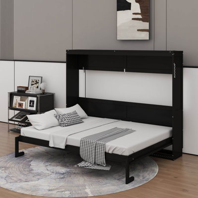 Lit escamotable horizontal avec éclairage DEL, lit escamotable pliant en bois avec chargement USB, motif imprimé tendance