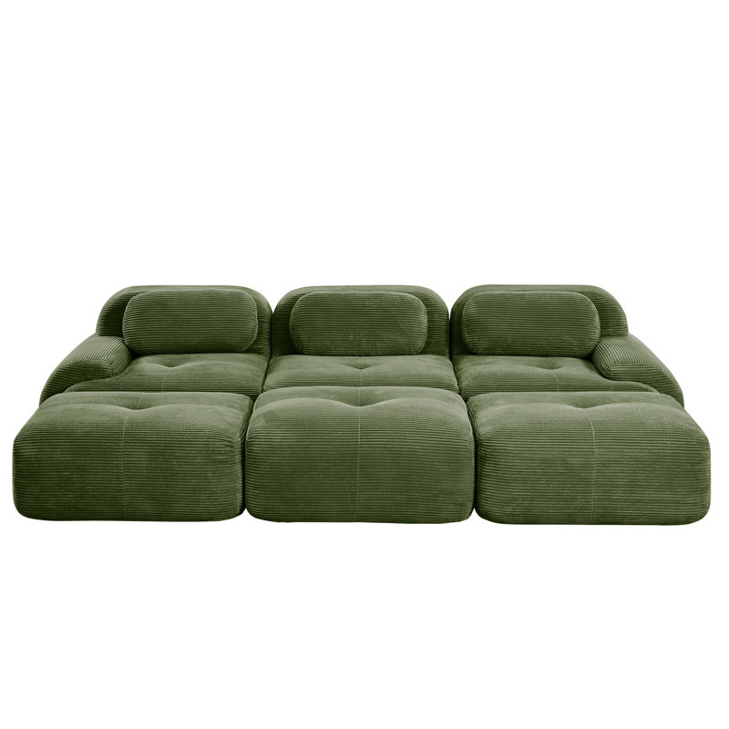 Olive modulaire avec 3 repose-pieds, éponge à haute résilience 32d, sans assemblage, base antidérapante pour les sièges en velours côtelé à trois places