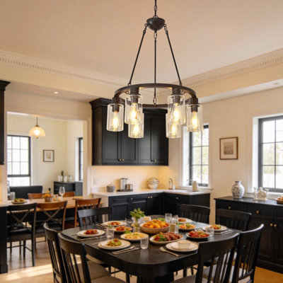 23.62'' Modern 6-Light Black Wagon Wheel Chandelier With Light(No Bulbs) For Bedroom Bathroom,Living Room--E26--Coffee Brown