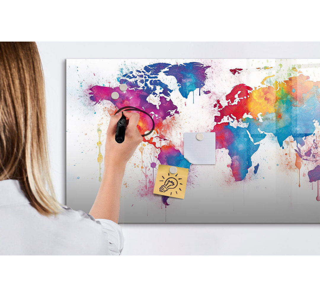Magnetic Memo Board Whiteboard - 120 x 60 cm - With Marker and Magnets - world map
