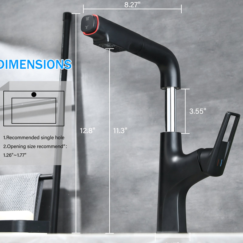 Matte Black Pull - Down Vessel Faucet For Multiple Environments With 23.6 In Retractable Hose And One Handle Manual Operation Use Areas Touch Rinse Function