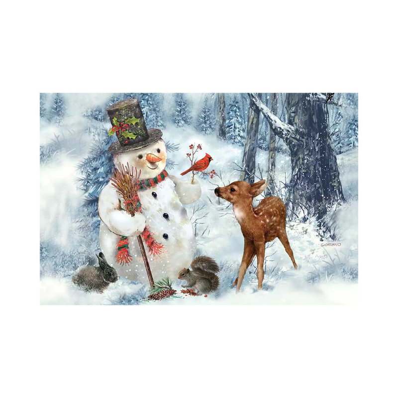 Woodland Snowman - Wrapped Canvas Print, 66cm H x 101.50cm W x 1.91 cm D