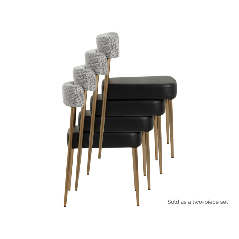 Upholstered Dining Chair, Gray Fabric/Black Faux Leather