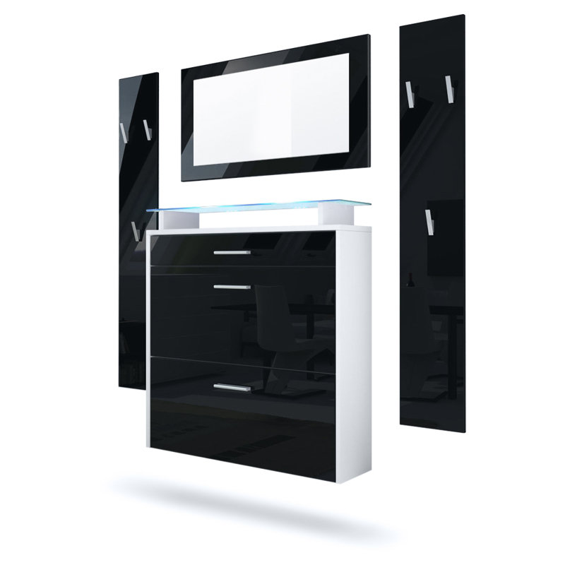 Mccarroll Hall Tree with Shoe Storage, Glossy black/Matt white