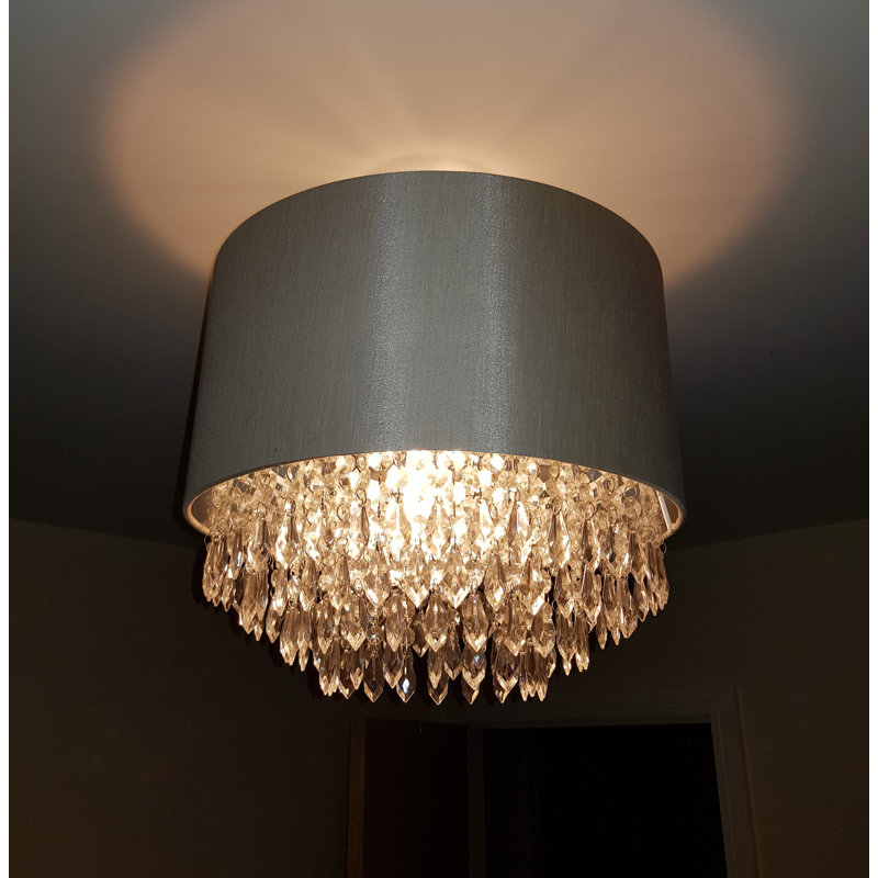 Waverly 35cm H Cotton Drum Pendant Shade ( Uno ), Cream/Silver