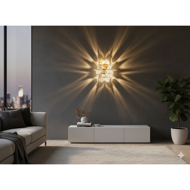 Applique murale à bras en acier inoxydable à 3 lumières avec accents en cristal transparent, Or