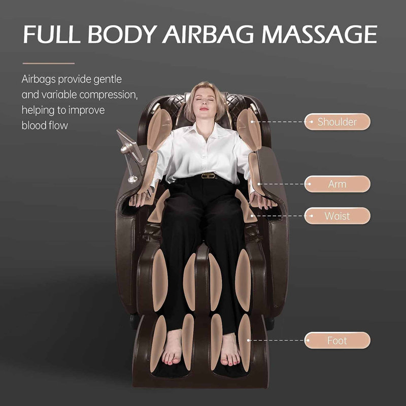 Heated Reclining Massage Chair with SL Track,LCD Remote,Bluetooth,APP control, Brown Faux Leather