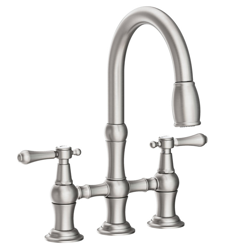 Chesterfield Pull Down Bridge Faucet, Lever Handle, Stainless Steel