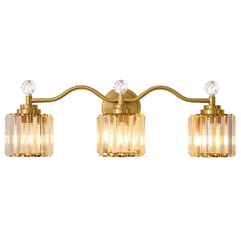Luminaire de meuble-lavabo à intensité variable avec abat-jour en cristal Emilion, Doré, 3 lumières