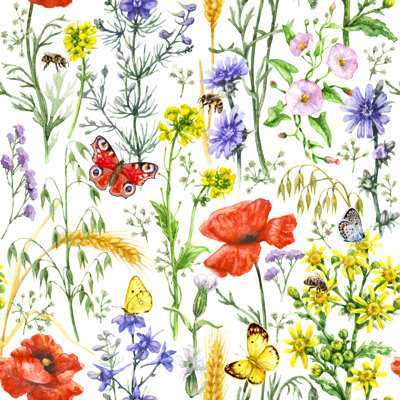 Adetoun, fleurs sauvages et insectes sur toile, impression