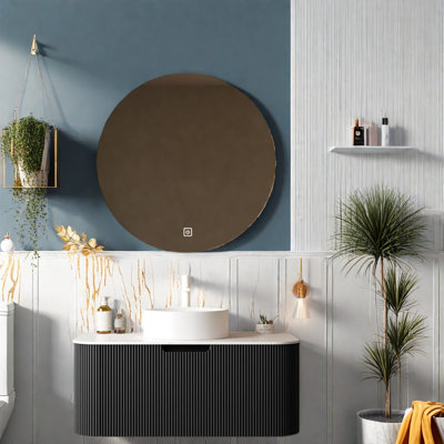 Meuble-lavabo et lavabo peu encombrant, céramique durable et pierre frittée, conception flottante moderne
