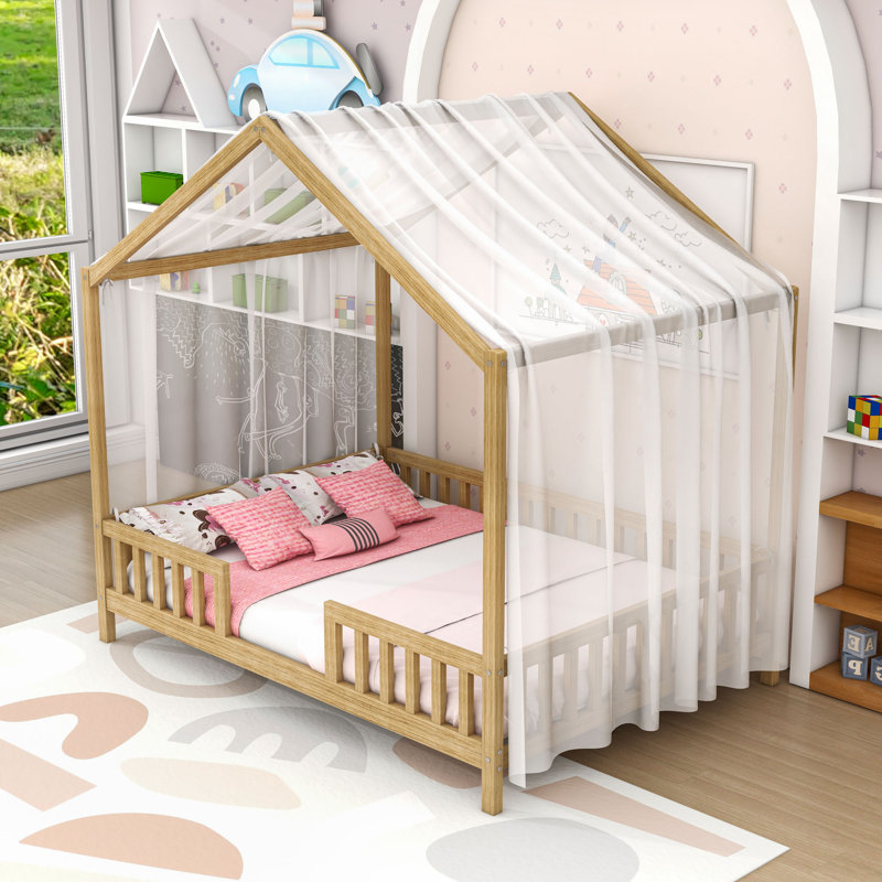 House Bed With Slats, Natural, Full