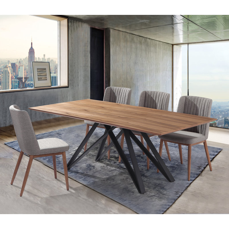 Amina Walnut Metal Base Dining Table