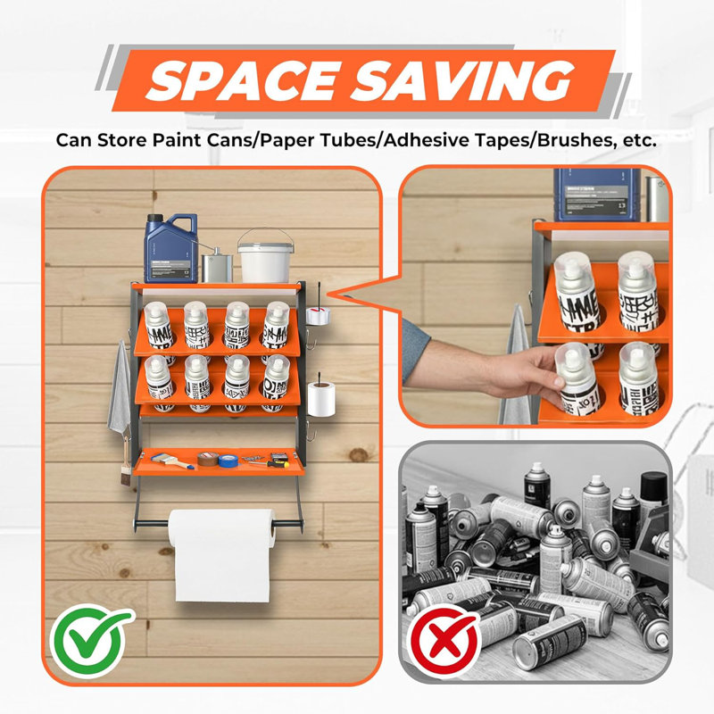 2-Tier Spray Paint Can Holder Rack Wall-Mount