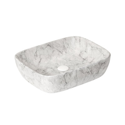 Lavabo de salle de bain en céramique de 19 po d'inspiration marbre blanc sans armoire, gris pierre, construction haute résistance, surface de teinture, faible avantage d'entretien, 19,2 po de profondeur, 15,54 de largeur, 5,47 de hauteur, 20,67 lb