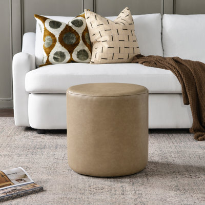 18" Wide Faux Leather Round Upholstered Ottoman