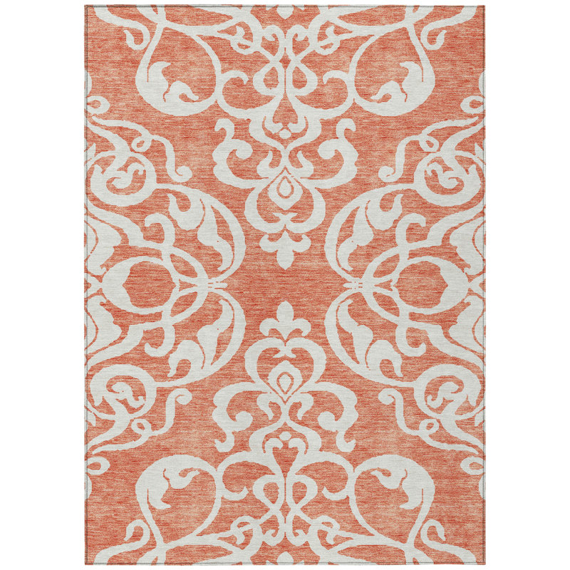 Tapis lavable intérieur / extérieur 9 pi x 12 pi Coral Damask