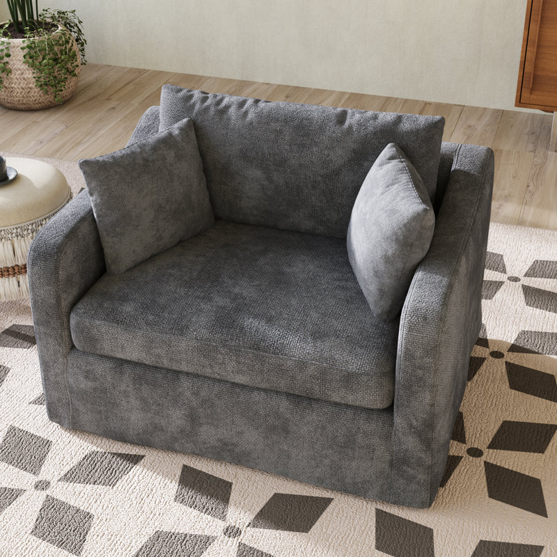 43.9" W Slipcovered Modern Accent Chair, Upholstered Single Sofa Chair With Pillows, Charcoal