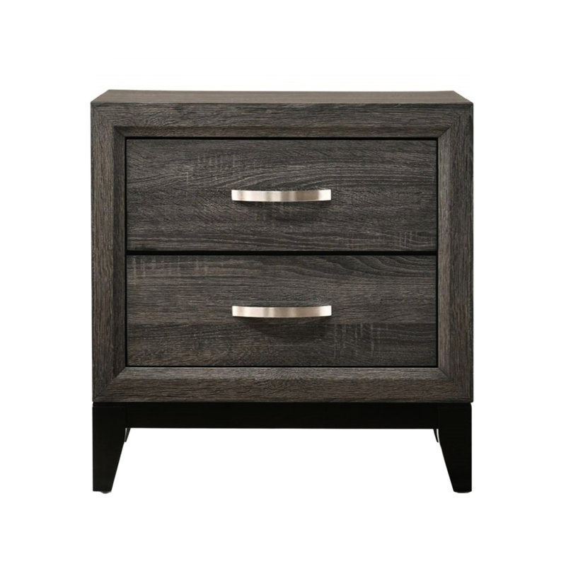 Table de chevet grise patinée avec deux tiroirs pour la chambre à coucher