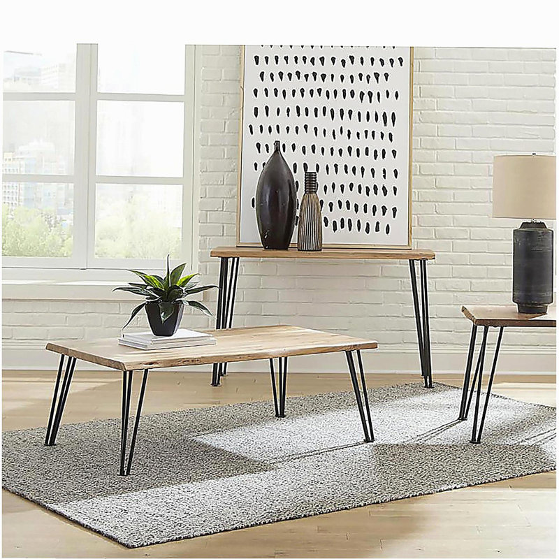 Table d'appoint pour canapé à pieds courbés naturel et noir mat