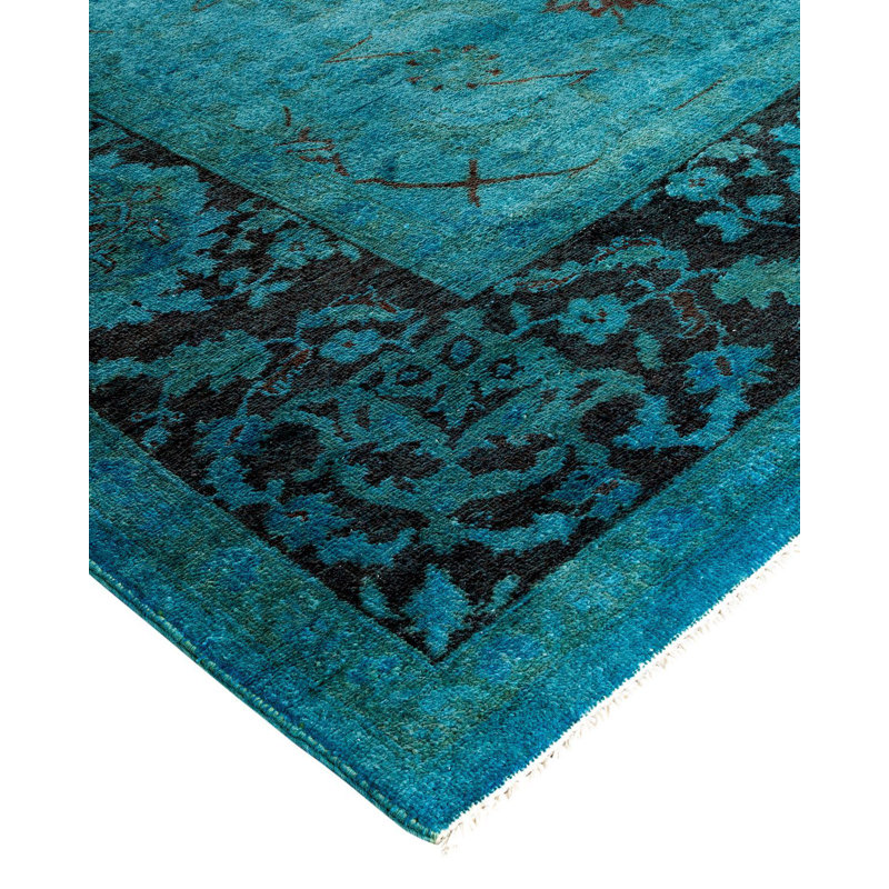 Tapis bleu noué à la main Mazarine, unique en son genre - bleu