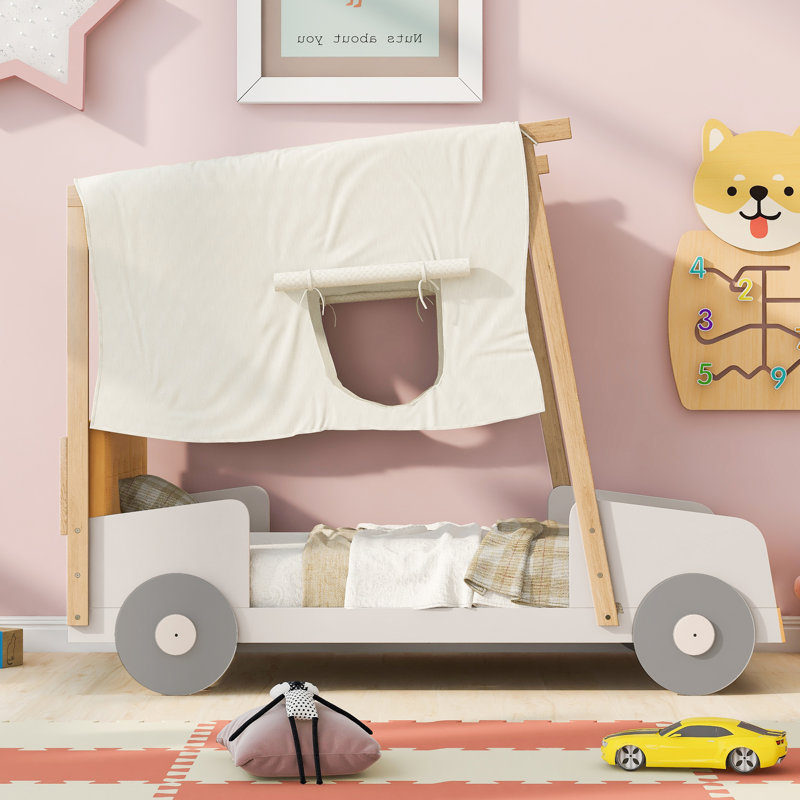 Wood Twin Size Car Bed With Pillow
