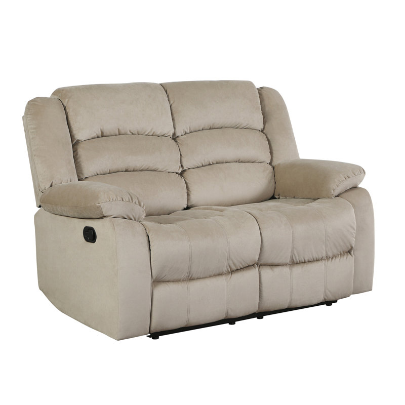 Transitional Microfiber Fabric Upholstered Loveseat, Beige