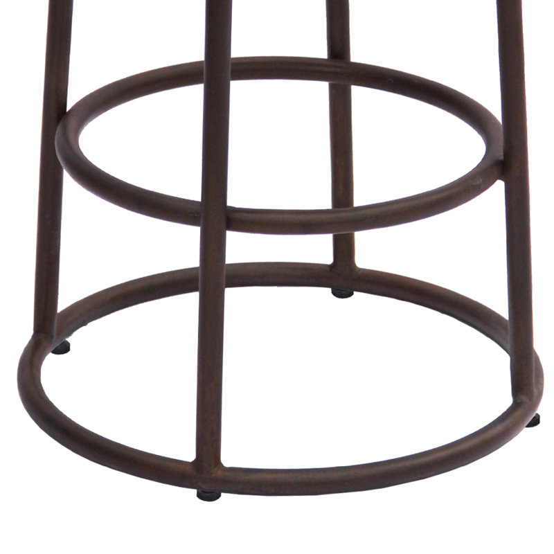 Circular Mango Wood and Iron 24'' Counter Stool in Brown and Black
