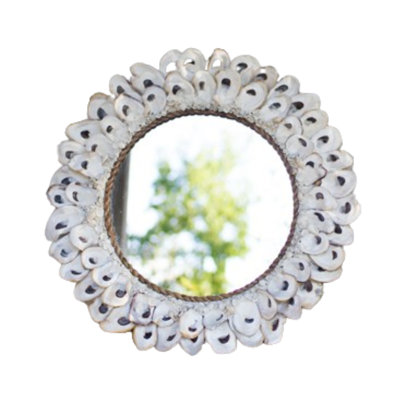  Oyster Shell Mirror, Large Round Oyster 24" Diameter, Handmade Glass & Oyster Shell, White Gloss Finish
