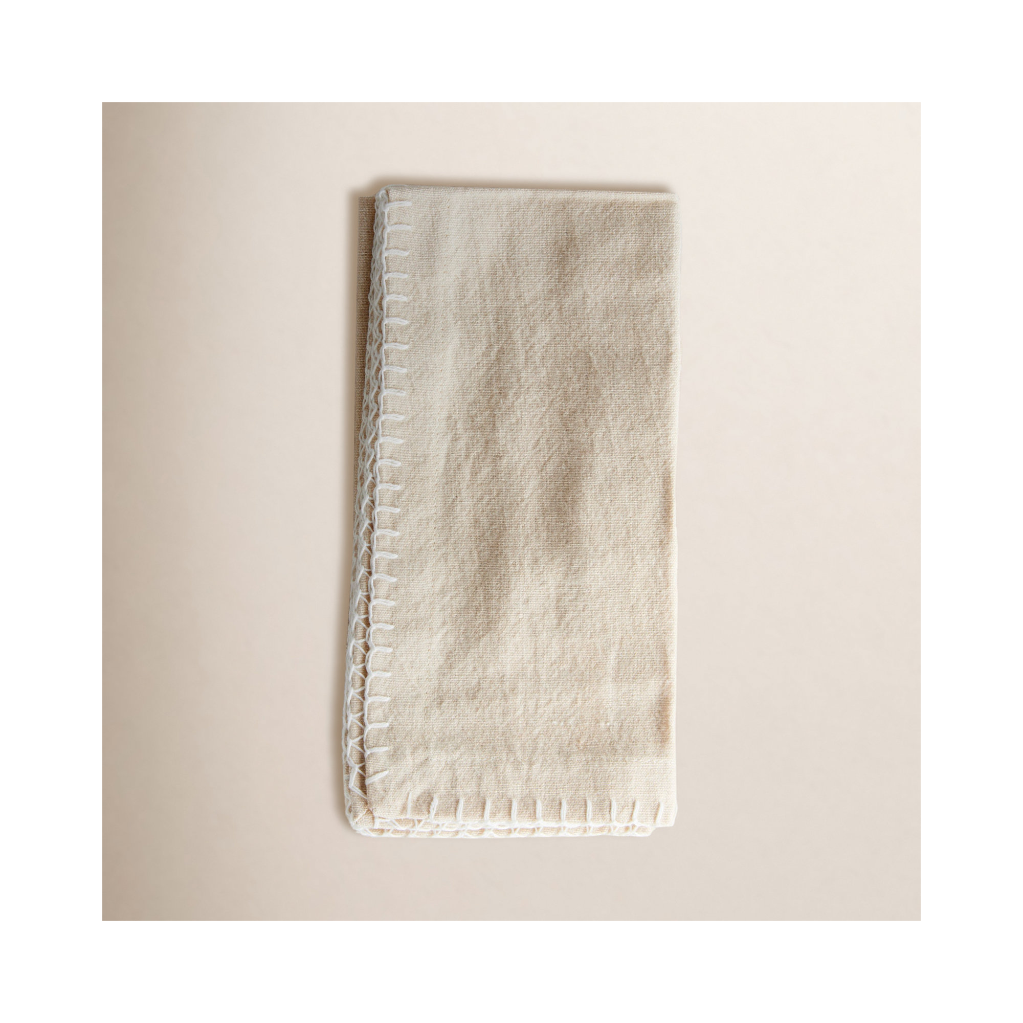 Eggett Toile Cotton Dinner Napkins, Decorative Seam, Solid Color, Beige