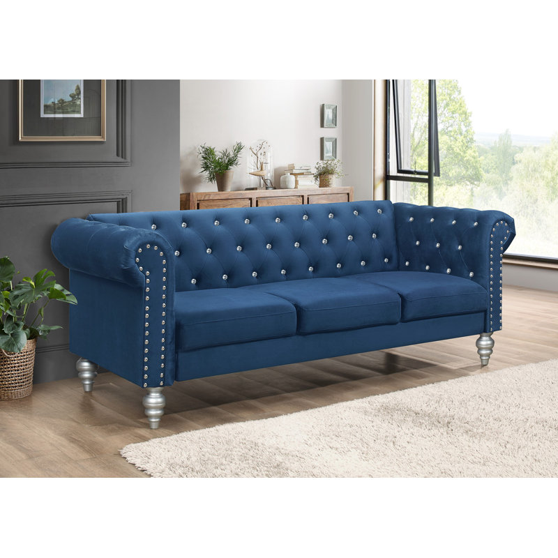 Jabarion 83.3'' Velvet Sofa, Blue Velvet 