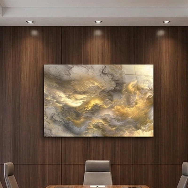 Art mural abstrait en verre trempé Ethereal Golden Nebula