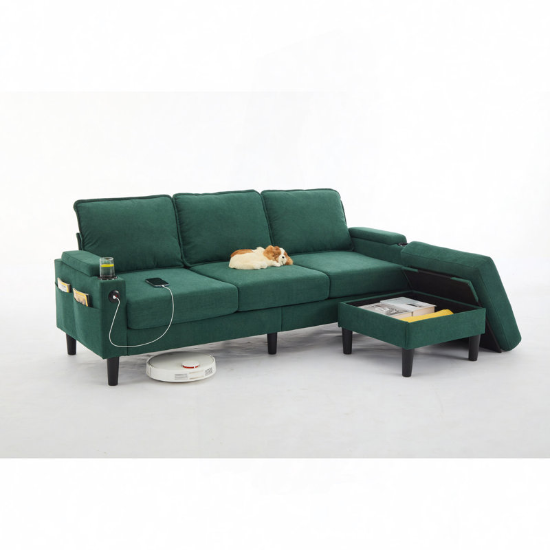 Knock Down 3-Seat Combo Sofa With Storage Ottoman  For Living Room Apartment  Bedroom And Compact Room, Upholstered Sectional Couch, L Shaped  Bench With A Footrest, A Individual Sto