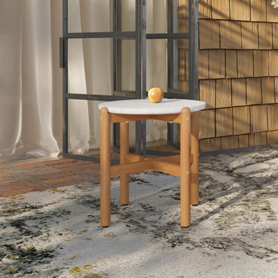 Lyal Wood Patio End Table With Terrazzo Top in Natural
