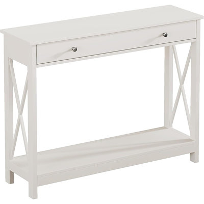 Narrow Console Table With Drawer & Storage Shelves – White by Dovecove