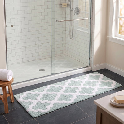 Freida 24x60-inch Cotton Bathroom Rug with Trellis Pattern and Non-Slip Base - Machine Washable