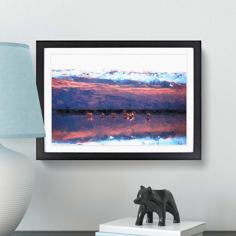 Flamingos at Sunset - Picture Frame Painting Print, 48cm H x 65cm W x 2cm D, Black Framed