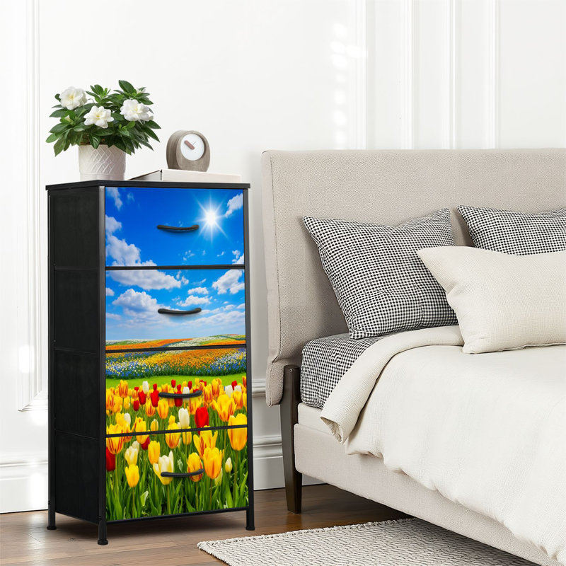 4 Drawer Dresser for Bedroom, Narrow Chest of Drawers, Wooden Top and Study Iron Frame 18"x37.5"-(WxH)