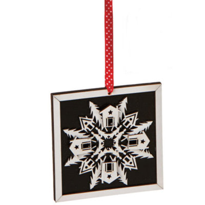 Ornement en forme de flocon de neige scintillant noir et blanc 5 po Alpine Country