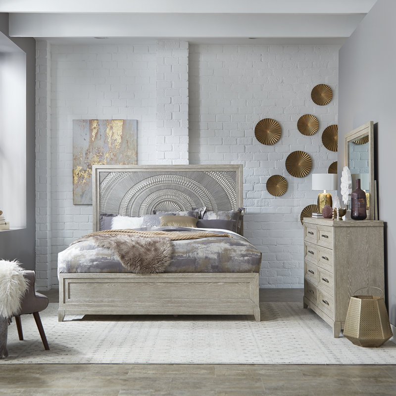 Belmar Decorative Panel Bed, Dresser & Mirror Bedroom Set, King